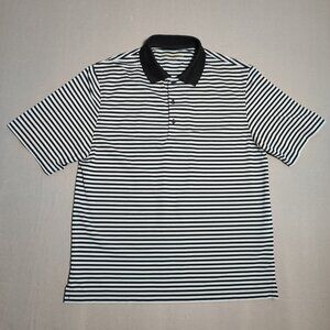 Greg Norman Golf Polo shirt men's size M white with black and blue stripes
